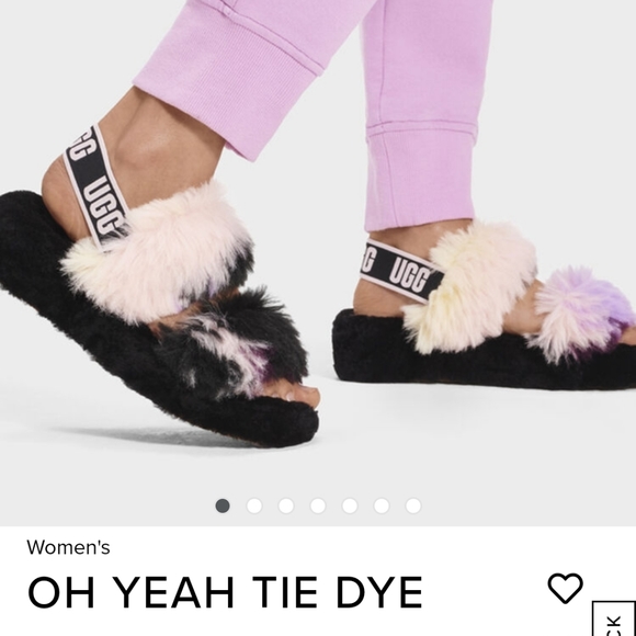 🥿Ugg Oh Yeah Fluff Yeah Black Purple Pink Tie-Dye Fur Slides Slippers 10 - Picture 8 of 8
